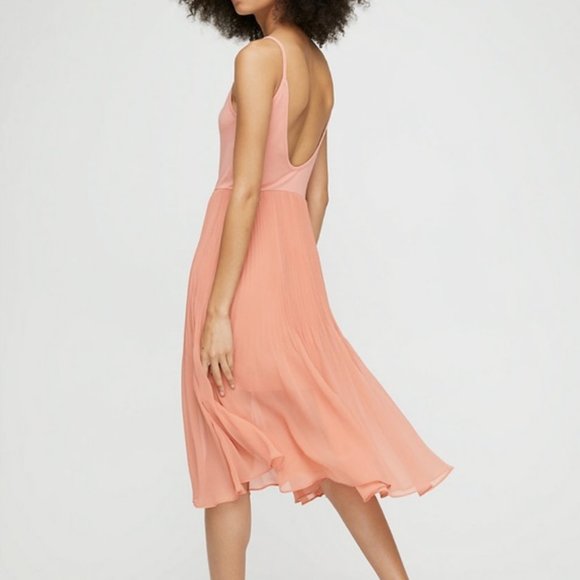 Aritzia Wilfred Daphnee Pleated Midi Dress Pink - Picture 2 of 9